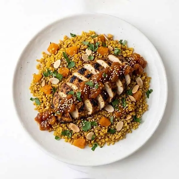 Moroccan Spiced Chicken with Apricot Bulgur Wheat